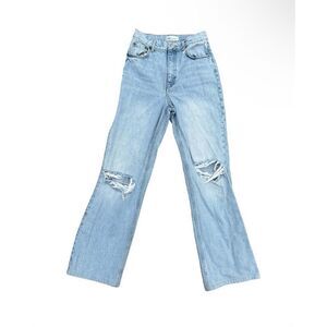 Zara Jeans Straight Leg High Rise Distressed Light Wash Grunge Y2K Women 4